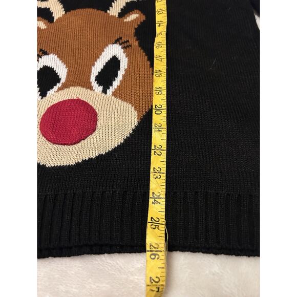 Vtg Carolyn Taylor Womens Christmas Sweater Size L Reindeer Face Black Rudolph - Picture 7 of 7